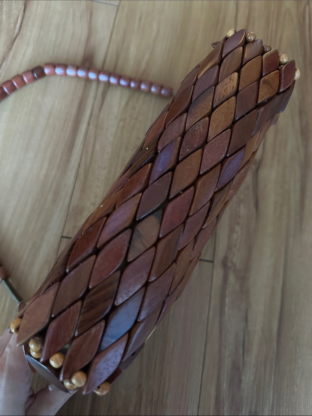Woven Wooden Bead Shoulder Bag in Brown - Picture 5 of 5
